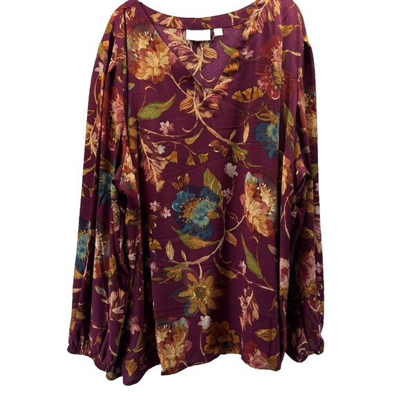 Bell Boho Kim Gravel Plus Size 4X Floral Long Puff Sleeves Bohemian V Neck Tunic - Picture 1 of 7